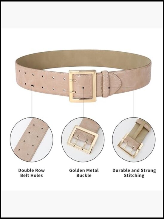 PU Leather Wide Belt with Gold Buckle for Dresses main image 4